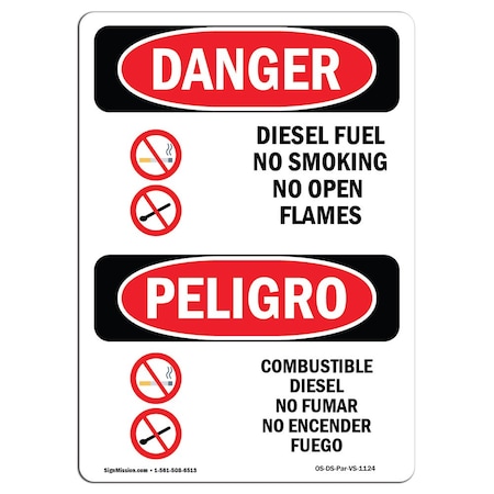Signmission OSHA Sign, Diesel Fuel No Smoking Bilingual, 10in X 7in Aluminum, 7" W, 10" L, Bilingual Spanish OS-DS-A-710-VS-1124